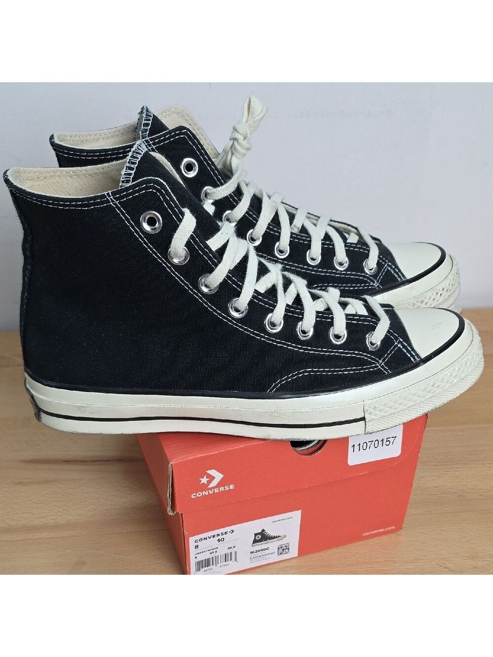 Converse High Top Canvas Sneakers in Black and White Men 8 Women 10 Used